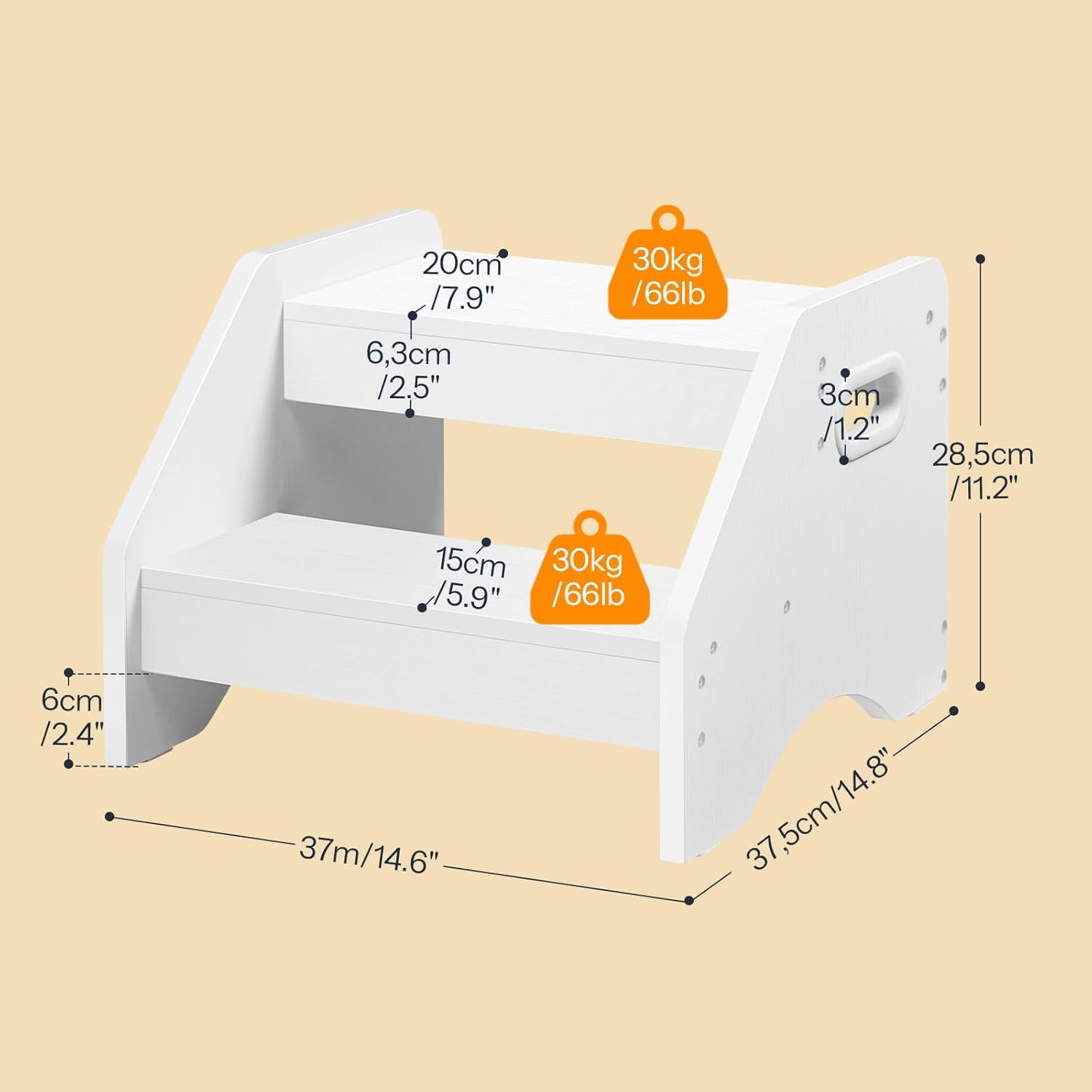 Detalle de HOOBRO Tritthocker Kinder EWT28JD01 – 2-stufiger Kinderhocker mit Griff und Anti-Rutsch-Pads
