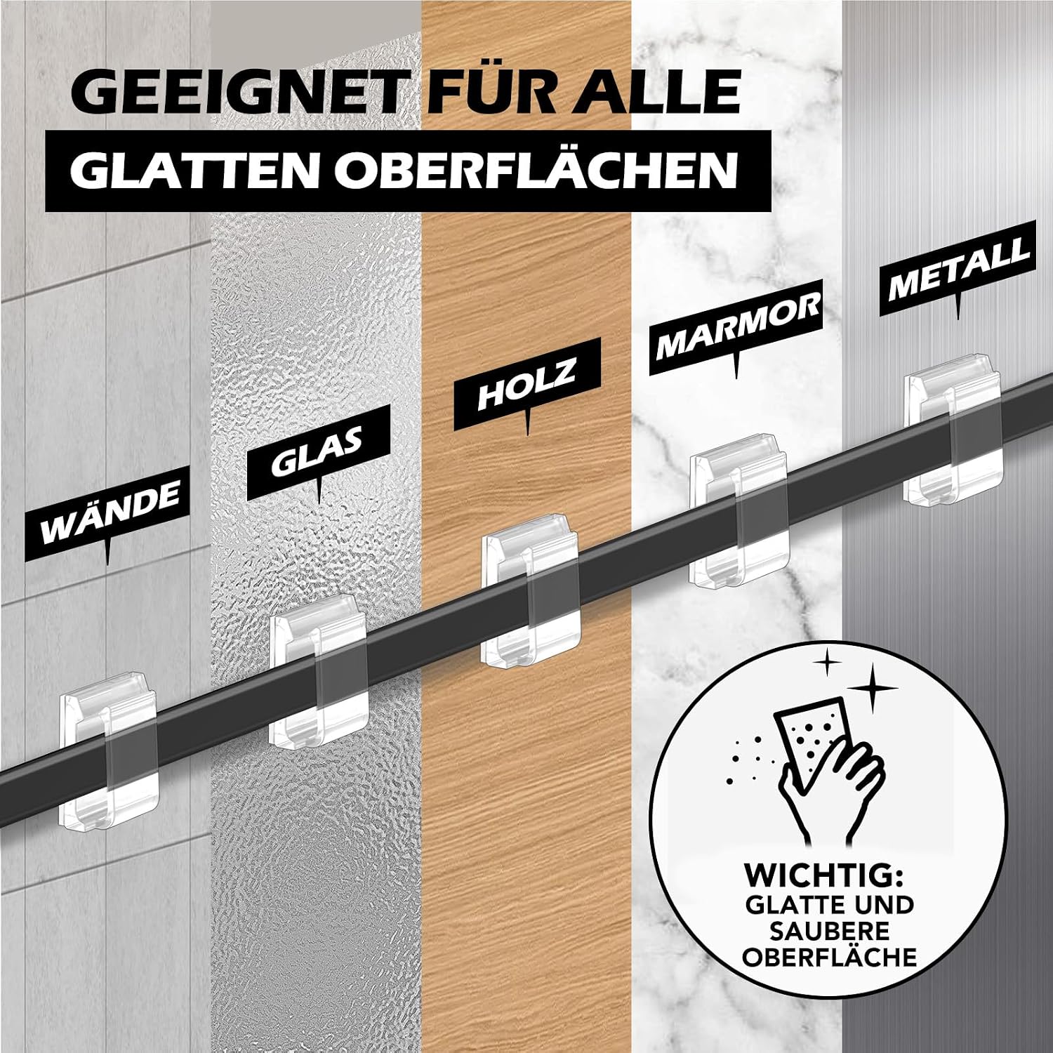 Detalle de AGPTEK Kabelclips 60 Stück, selbstklebend, verstellbar – klare Organisation für Büro, PC, LED Strip