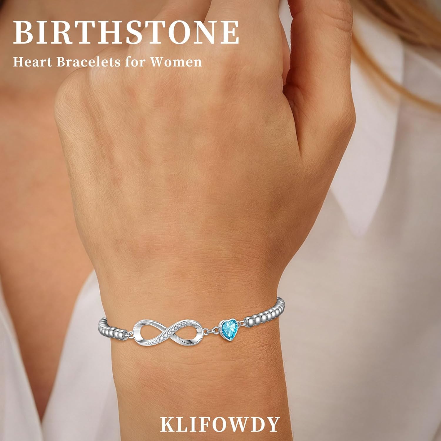 Thumbnail 1 de KLIFOWDY S925 Sterling Silver Infinity Heart Birthstone Bracelet for Women