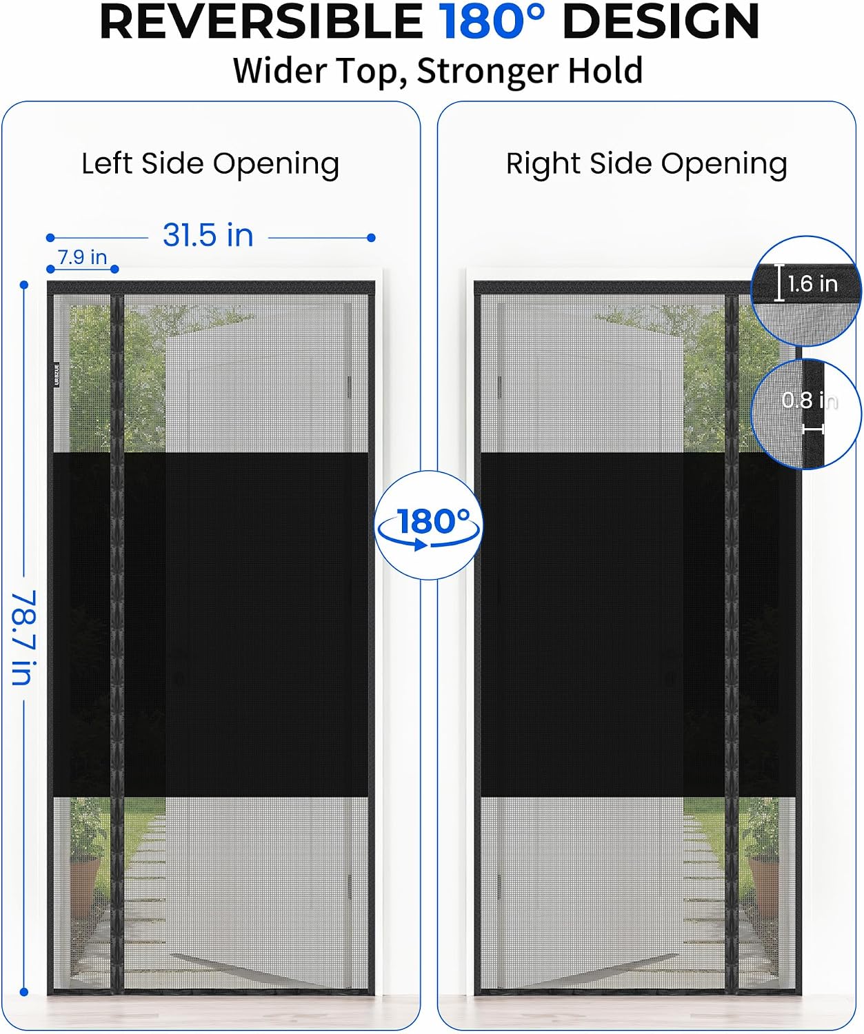 Detalle de URBZUE Magnetic Fly Screen Door 80x200cm – Opens Both Ways, 2-in-1 Privacy & Insect Protection
