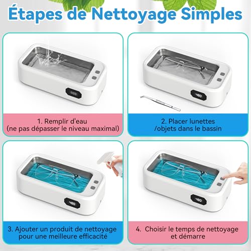 Detalle de Vyzlix Nettoyeur Ultrasons 49 kHz – 640 ml, 5 modes de minuterie