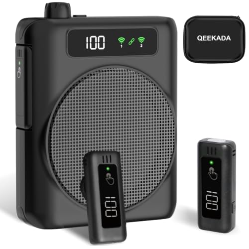 Detalle de Amplificatore vocale portatile QEEKADA con doppio microfono lavalier e Bluetooth