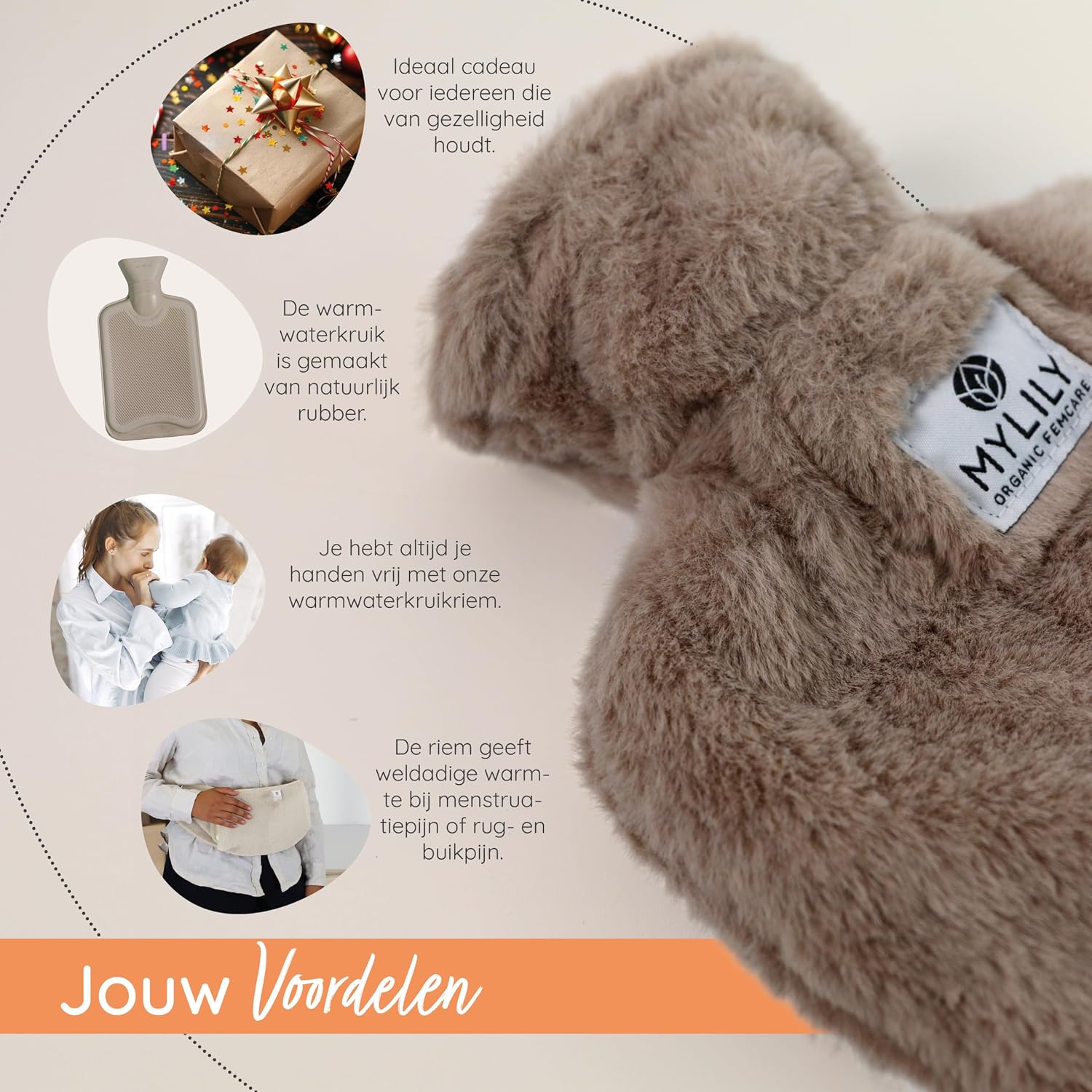 Thumbnail 4 de MYLILY 000005-010 kruikgordel taupe met pluche hoes en verstelbare band