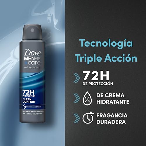 Detalle de Dove Men + Care Aerosol Clean Comfort 72 h – Pack de 6 x 150 ml