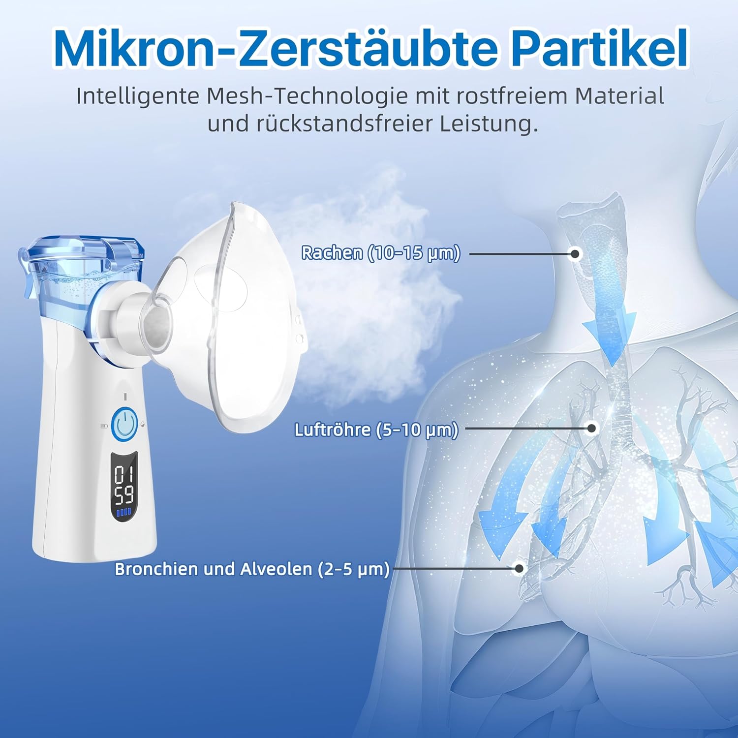 Thumbnail 1 de VapoZen Ultra Leise Inhalationsgerät mit LED-Display, Typ‑C Akku und 2 Masken