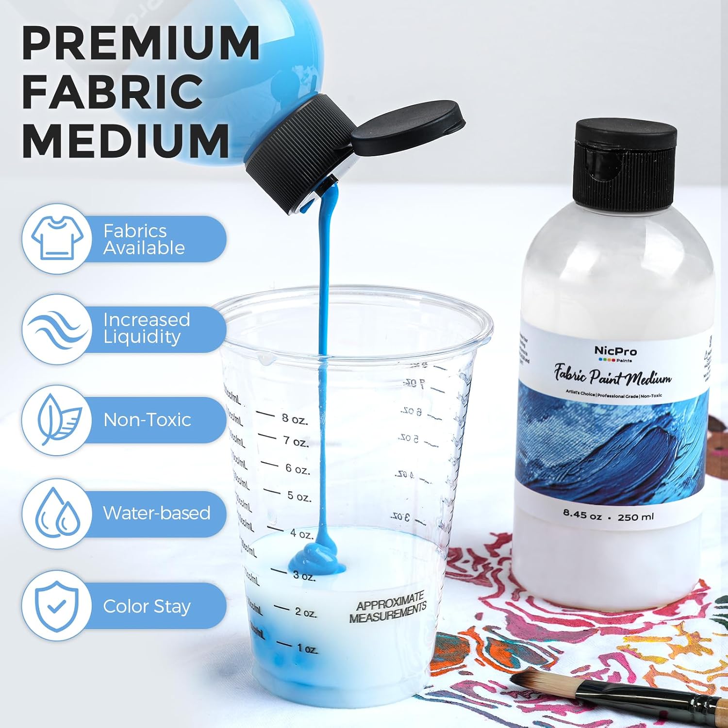 Detalle 2 de Nicpro 8.45 fl oz Fabric Medium for Acrylic Paint, Washable and Fade Resistant