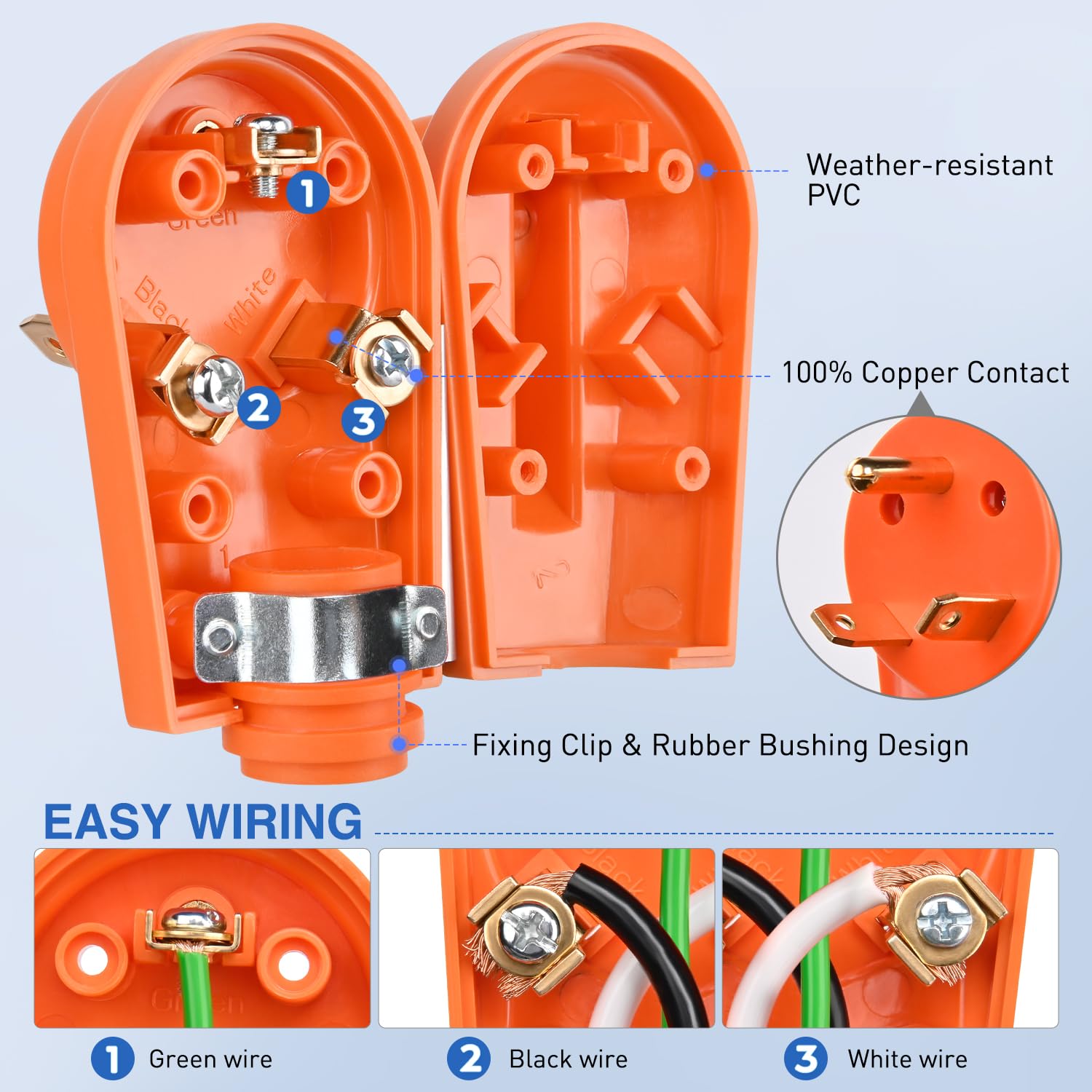 Detalle 2 de Nilight 50392RV 30-Amp RV Plug Set, TT-30P/TT-30R, ETL Listed