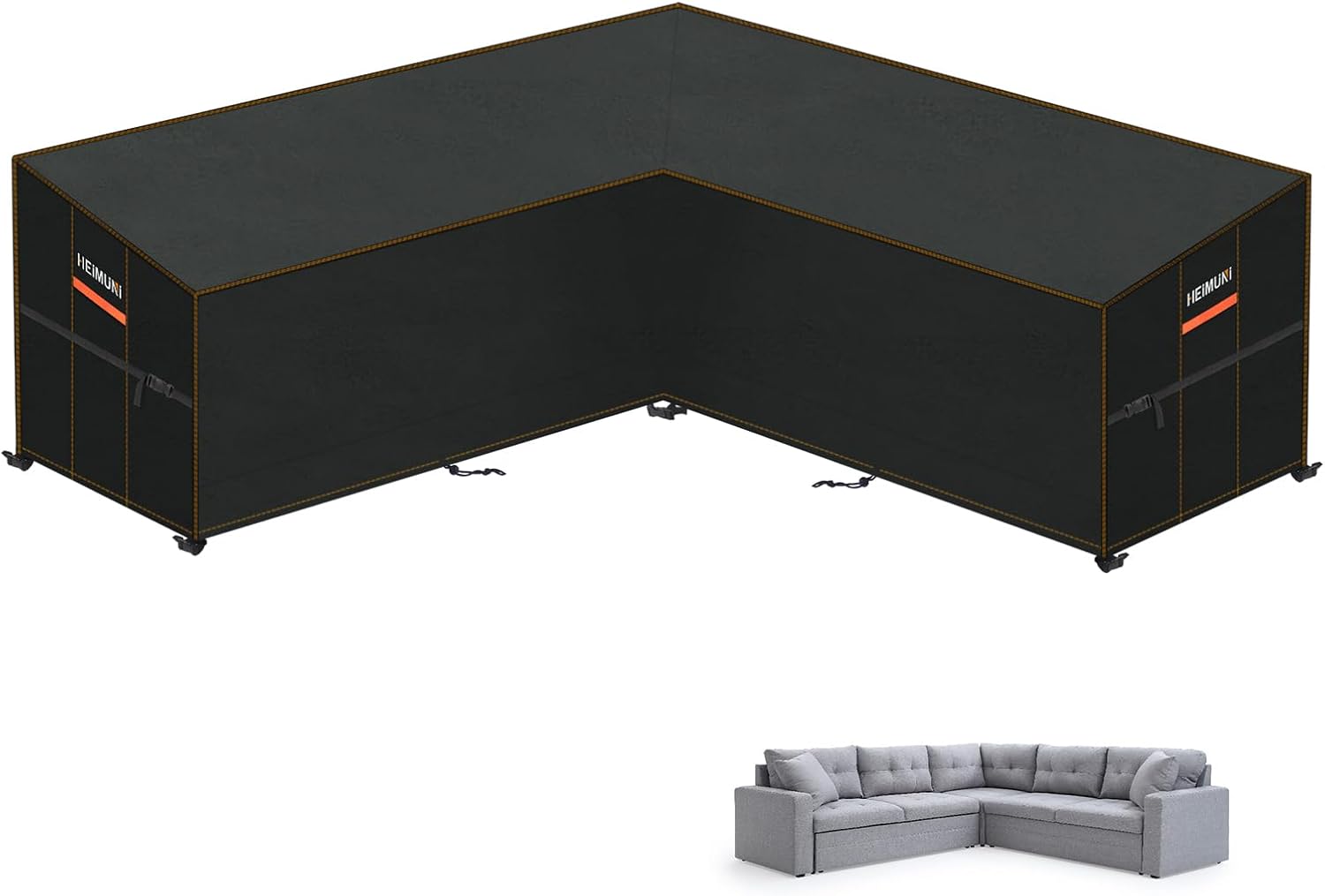 Detalle de HEIMUNI QK-045 L-vormige tuinmeubelhoes, waterdicht, 420D Oxford-stof