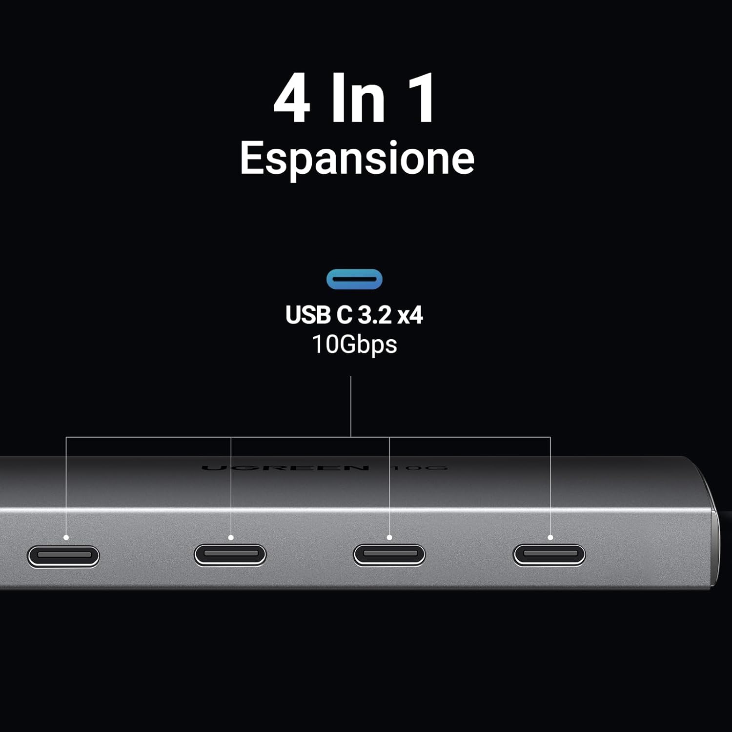 Detalle 2 de UGREEN Hub USB C 10Gbps a 4 porte