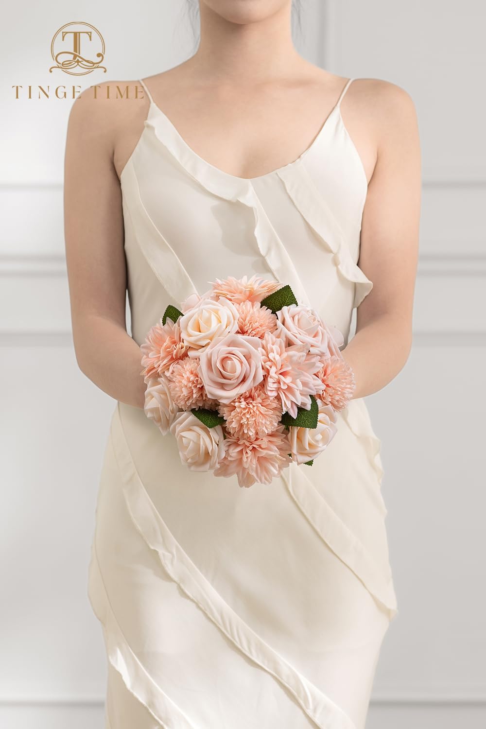 Detalle de TINGE TIME – Lot de 23 fleurs artificielles en soie avec tiges pour bouquets, déco de mariage et fleurs de gâteau (rose pâle)