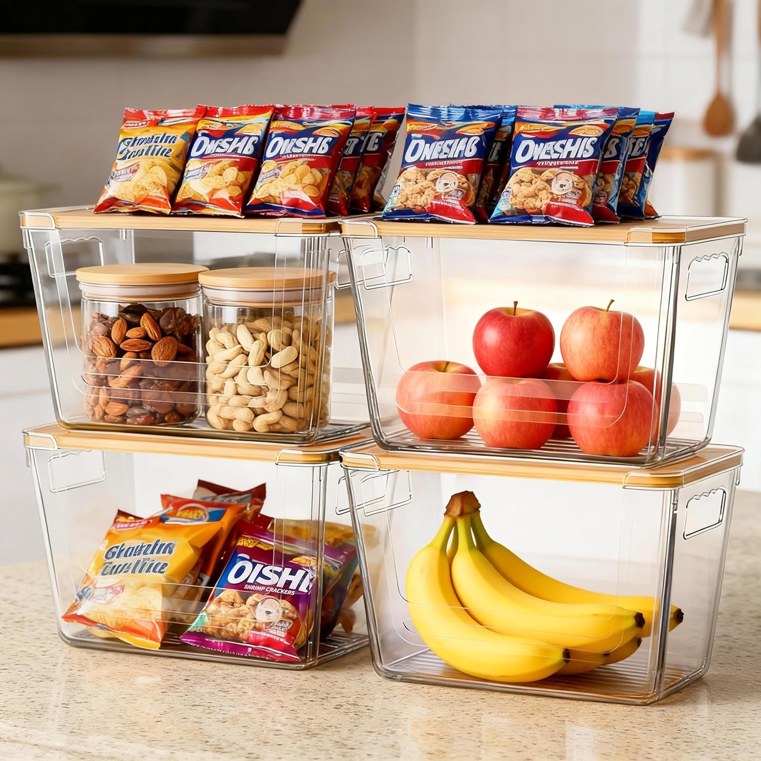 Detalle 2 de ALANSON TMZH-ALL Clear Storage Bins, 4-Pack with Bamboo Lids