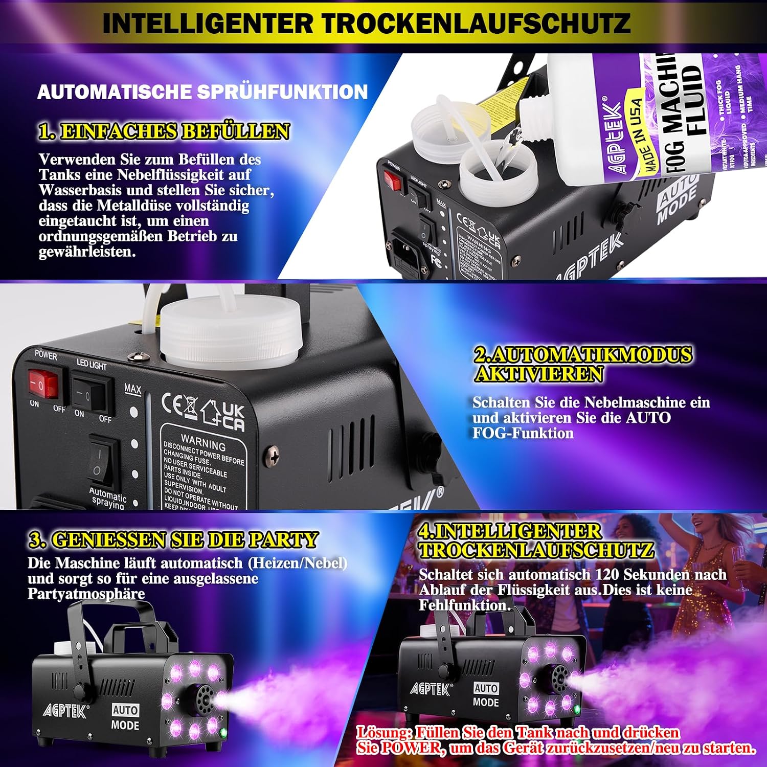 Detalle de AGPtEK Nebelmaschine – Rauchmaschine mit Auto-Sprühen Modus, 500 W, 13 RGB-Farben