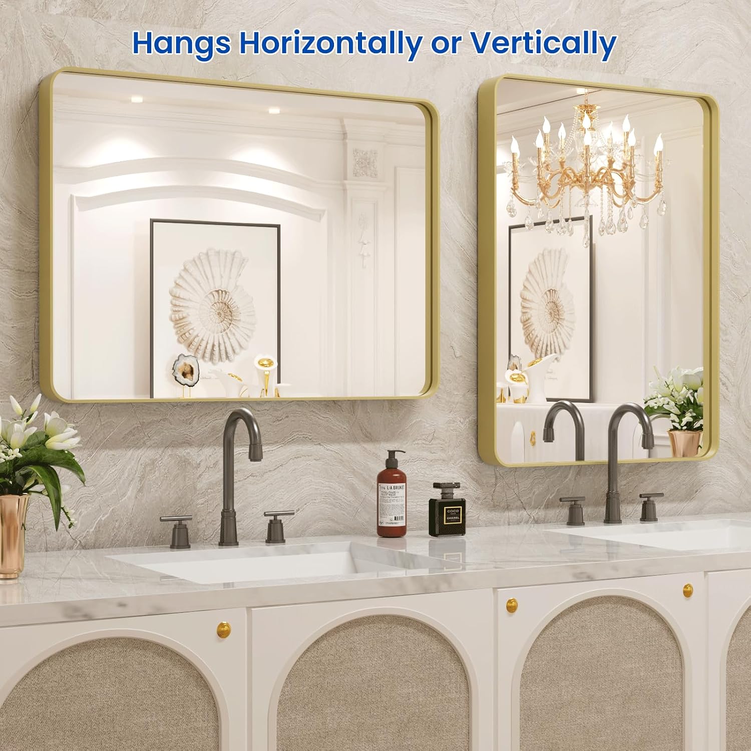 Thumbnail 4 de WEER Gold Bathroom Mirror, 22x30 Inch Brushed Gold Frame with Rounded Corners