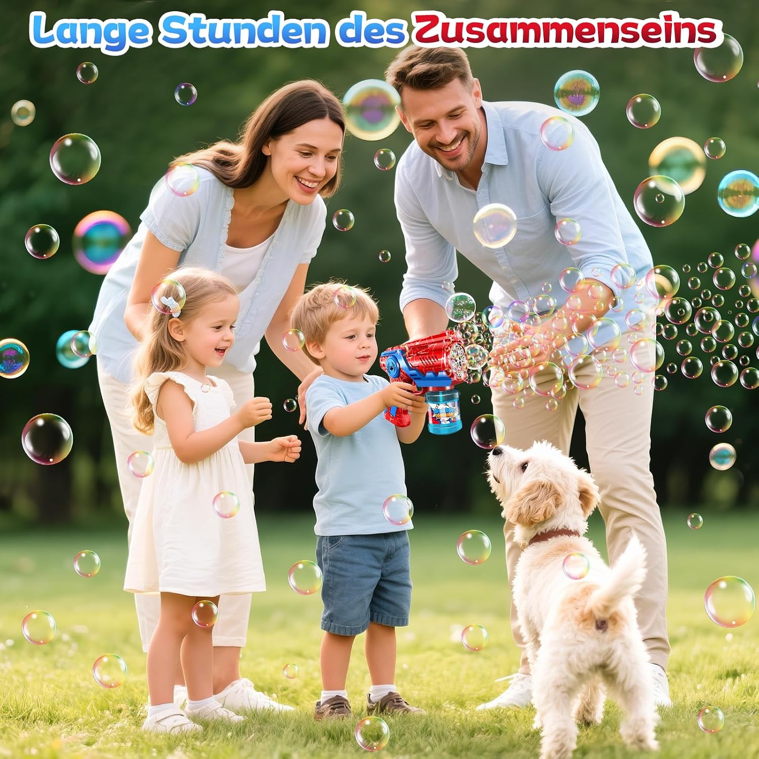 Detalle de Seifenblasenmaschine Kinder Automatische Seifenblasen Pistole mit LED-Licht (110 ml) – Blau/Rot