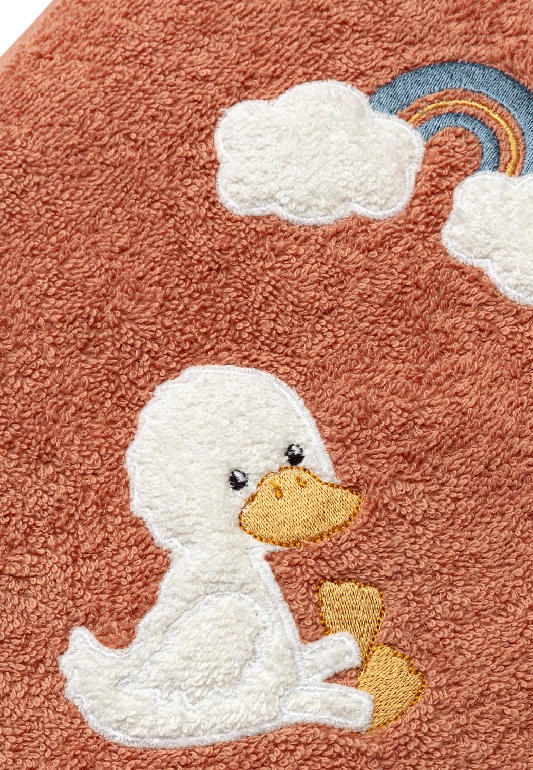 Detalle de Sterntaler Kapuzenbadetuch Ente Edda – kuscheliges Badetuch ab Geburt mit Kapuze und Edda-Regenbogen-Applikation