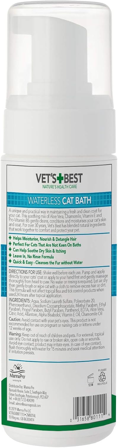 Detalle 2 de Vet's Best BestBest natürliches wasserloses Katzenshampoo, 150 ml – sanfte Pflege ohne Ausspülen