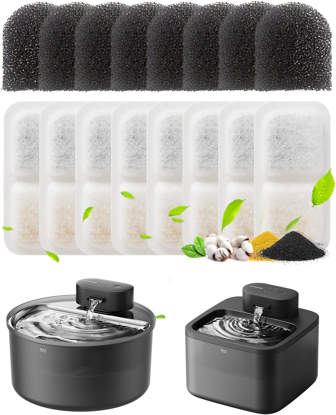 Detalle de oneisall 8 Replacement Filters for Cat Water Fountain (PW13/PW14) – 8-Count White Set with Pre-Filter Sponges