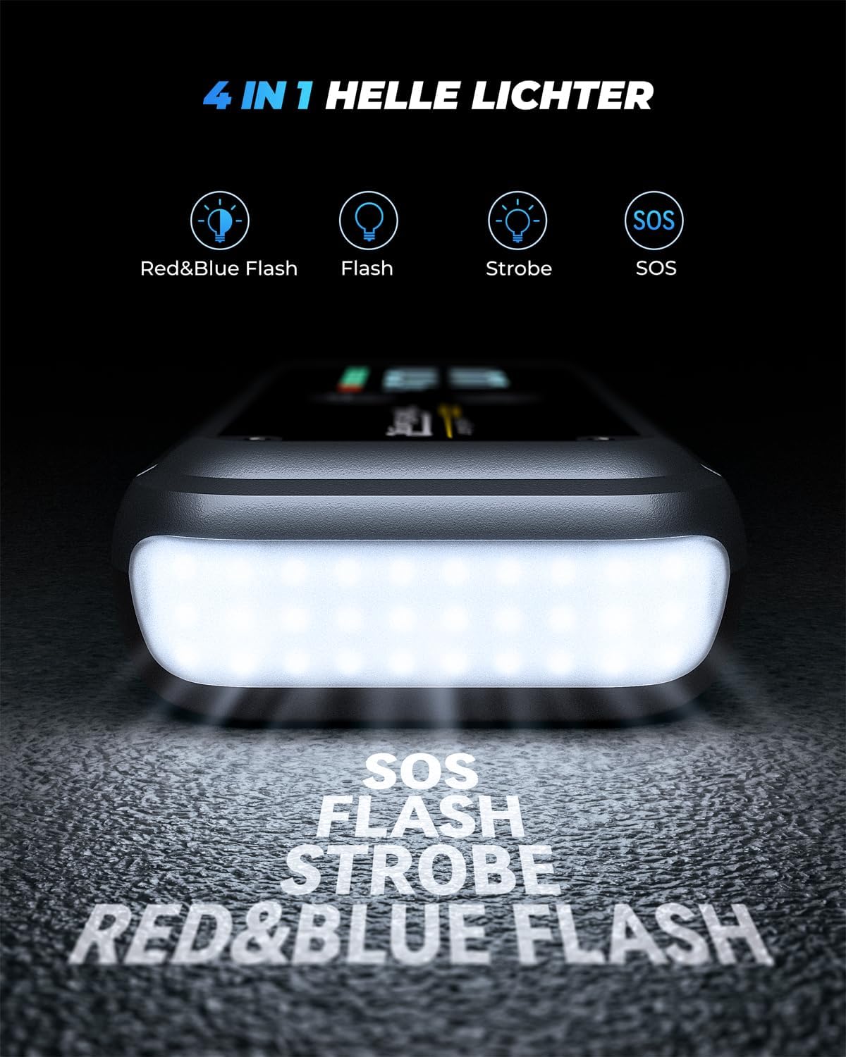 Thumbnail 4 de Starthilfe Powerbank, 6000A Spitzenstrom Starter Powerbank Tragbare Auto Starthilfe mit USB-Schnellladung 3.0, LCD Bildschirm, Taschenlampe, 12V für Alle Benzinmotor/8,0L Dieselmotor
Starthilfe Powerbank, 6000A Spitzenstrom Start…