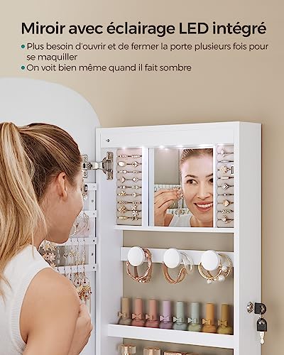 Detalle 2 de SONGMICS Armoire à Bijoux avec Miroir LED et Serrure – JJC026W01