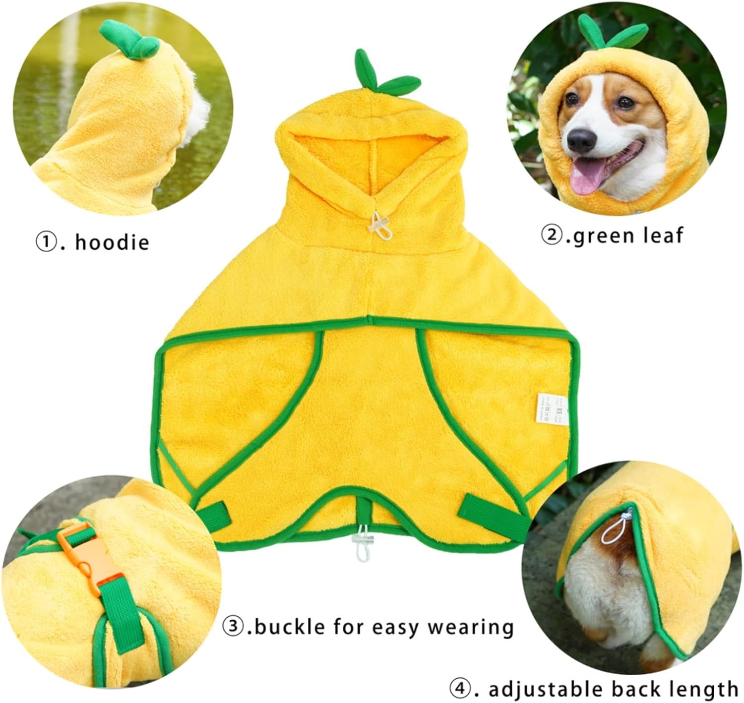 Thumbnail 2 de Fnaobai Pet Bathrobe for Dog and Cat – Absorbent Quick-Drying Hooded Coat (Yellow, XS)