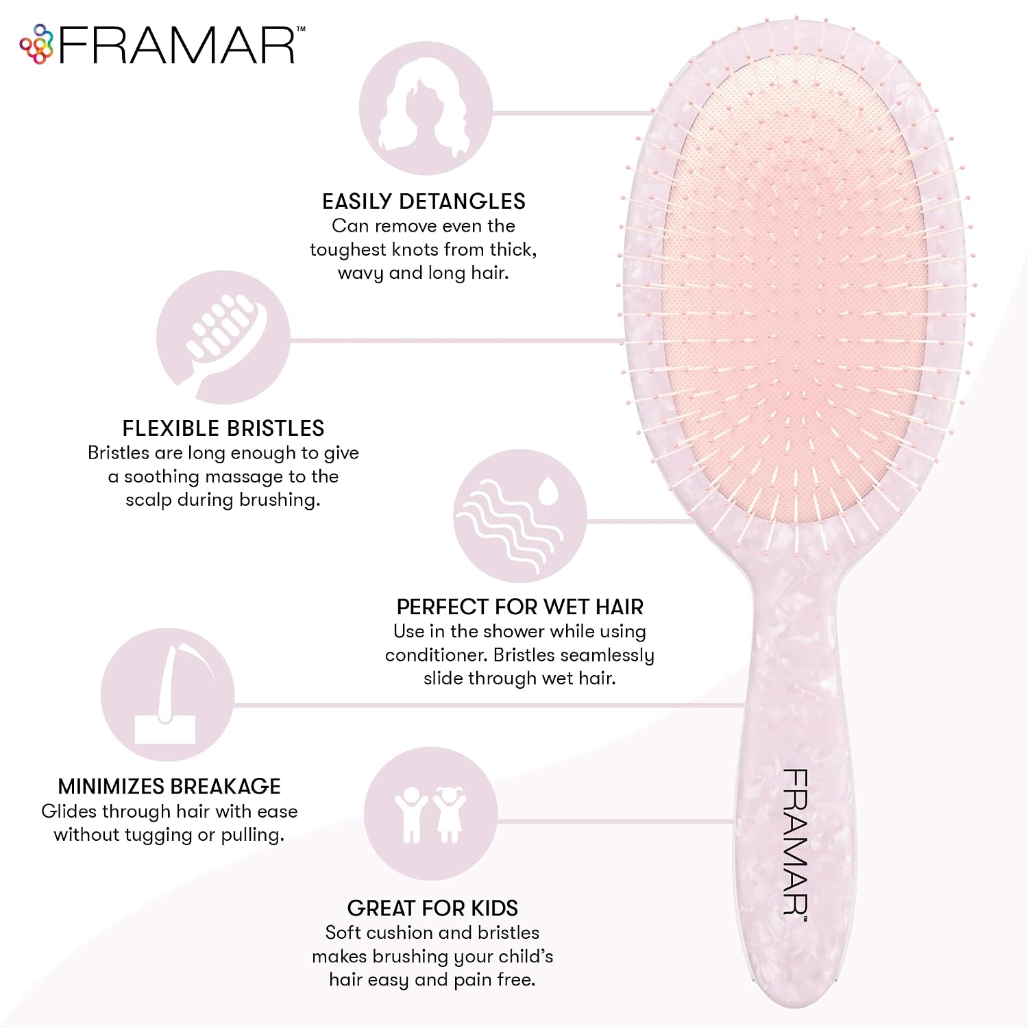 Detalle de FRAMAR Iridescent Wet Hair Brush Detangler – Detangle Brush for Curly Hair, Kids, and Women