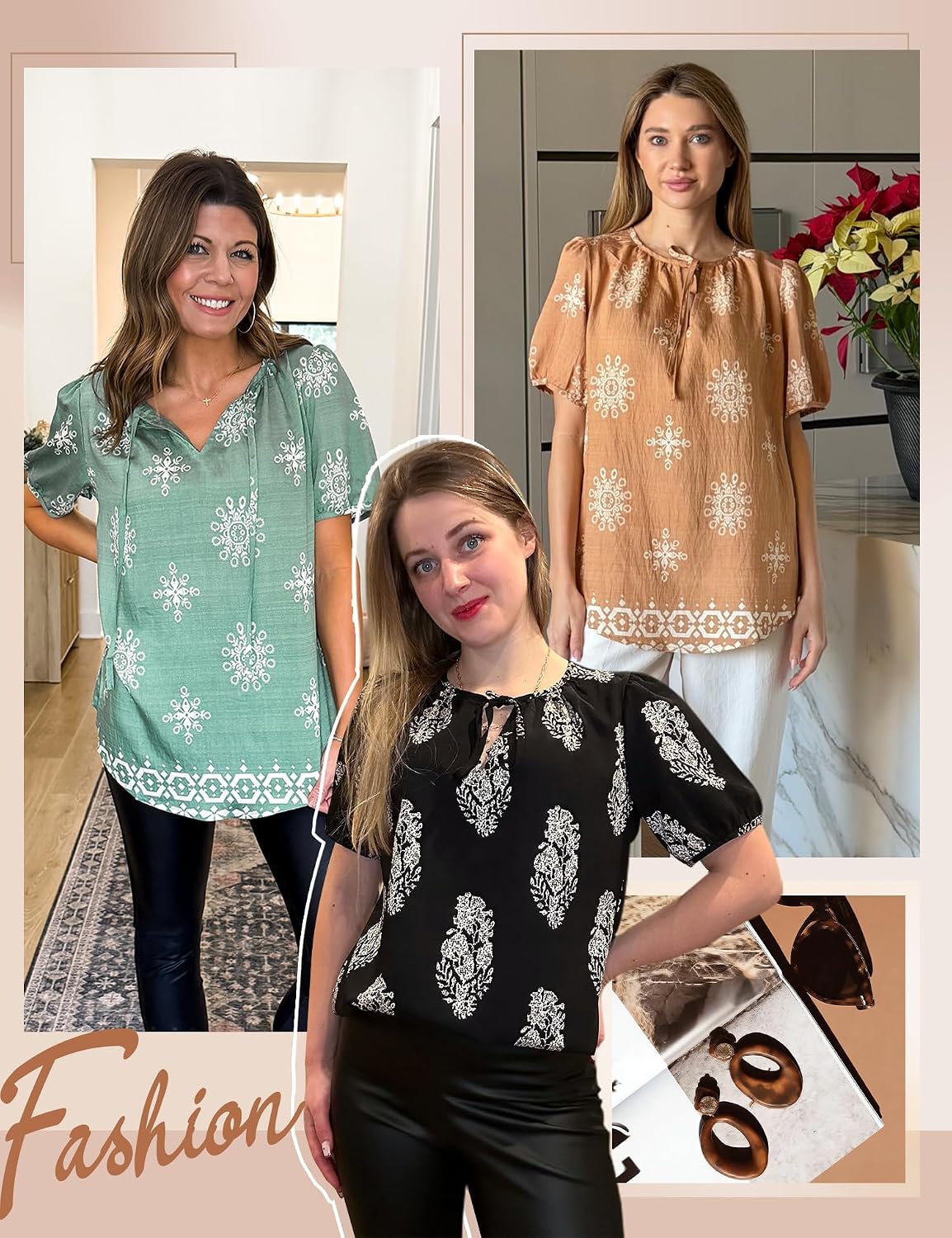 Detalle de Rapbin Bluse – Sommer-Boho Bluse mit V-Ausschnitt, lockeres Bindeband-Oberteil