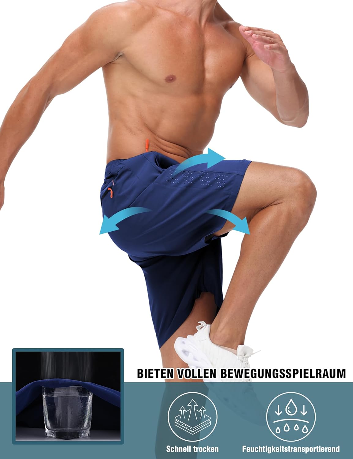 Thumbnail 1 de ku zwufs Herren Sporthose Kurze – Atmungsaktive Dry-Fit Lauf Shorts mit Reißverschlussstaschen (2er Pack)