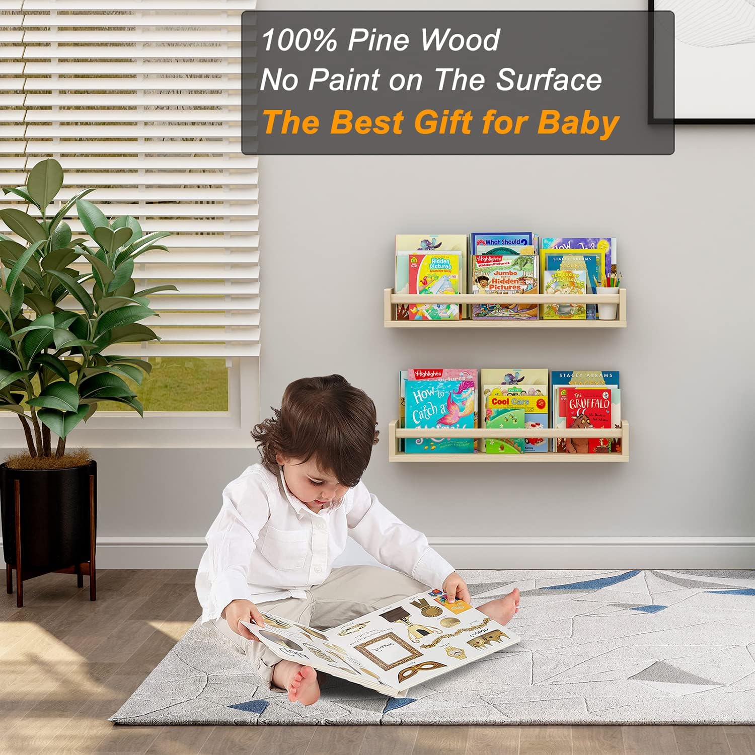 Detalle de Bidami NURSERY SHELVE 24-Inch Pine Nursery Bookshelves, Set of 2