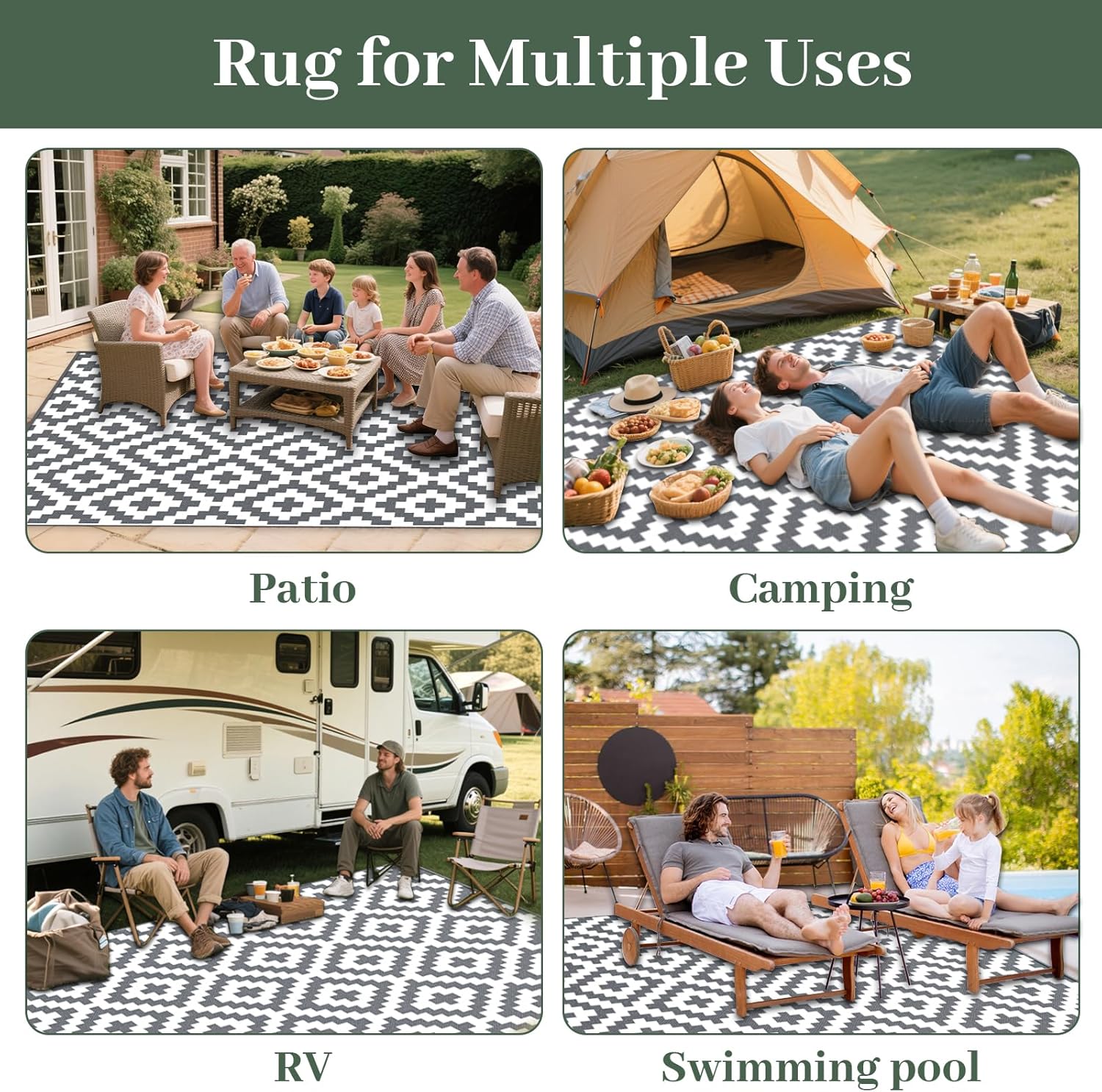 Detalle de MOKANI Outdoor Rug for Patios Waterproof (150x240cm) – Anti-Slip, UV-Resistant Geometric Mat