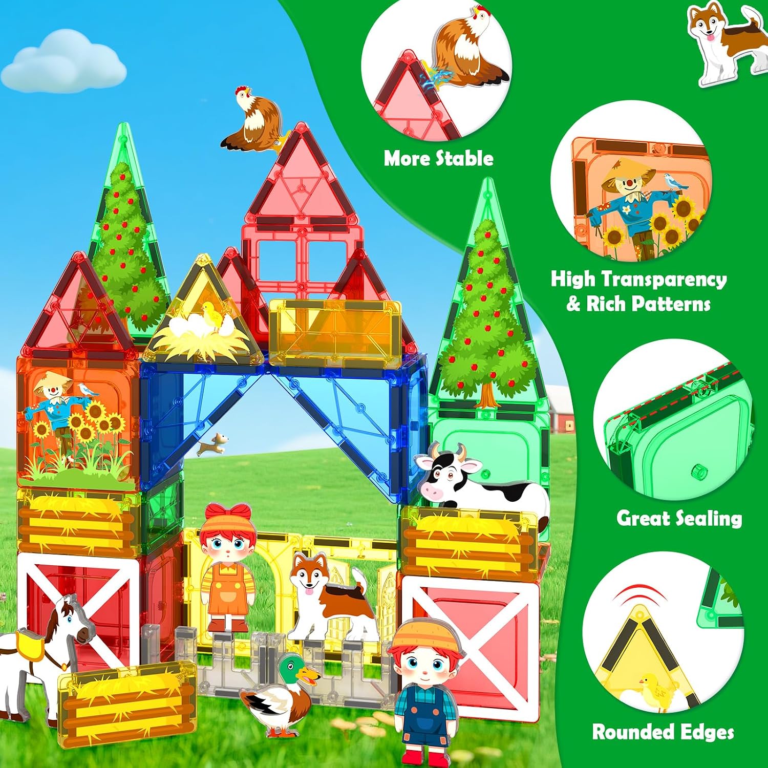 Detalle de Magnetic Tiles Farm Animals Set 44-piece