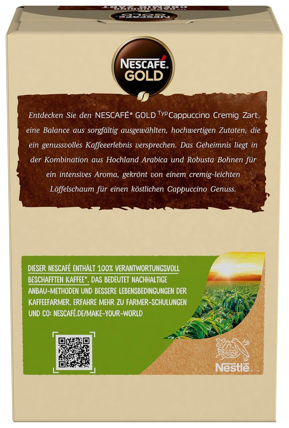 Detalle de NESCAFÉ Gold Typ Cappuccino Cremig Zart – 3er Pack mit löslichem Bohnenkaffee, 10 Sticks je 14 g