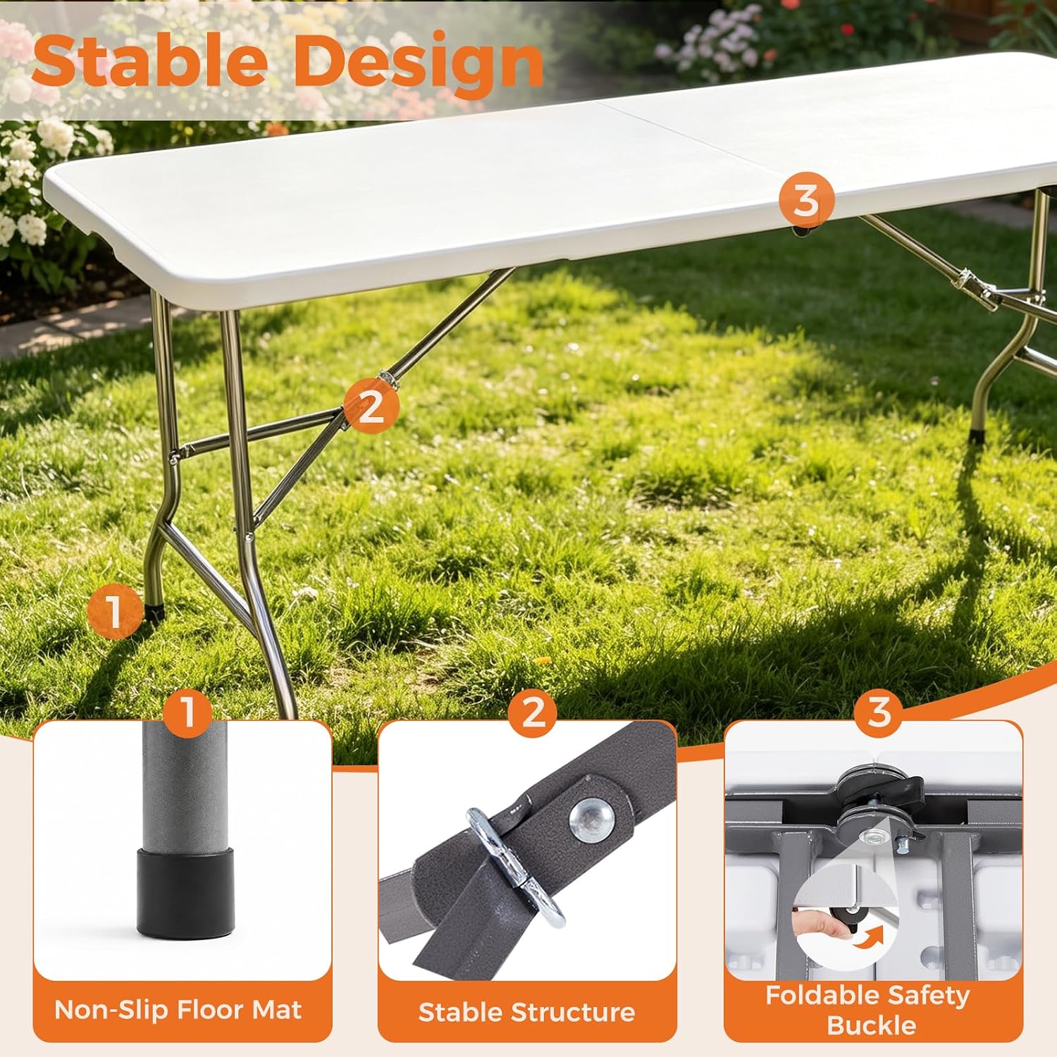 Thumbnail 4 de Sweetcrispy SW226-ZDZ-6FTDJ2 6-Foot Folding Picnic Table, HDPE Top