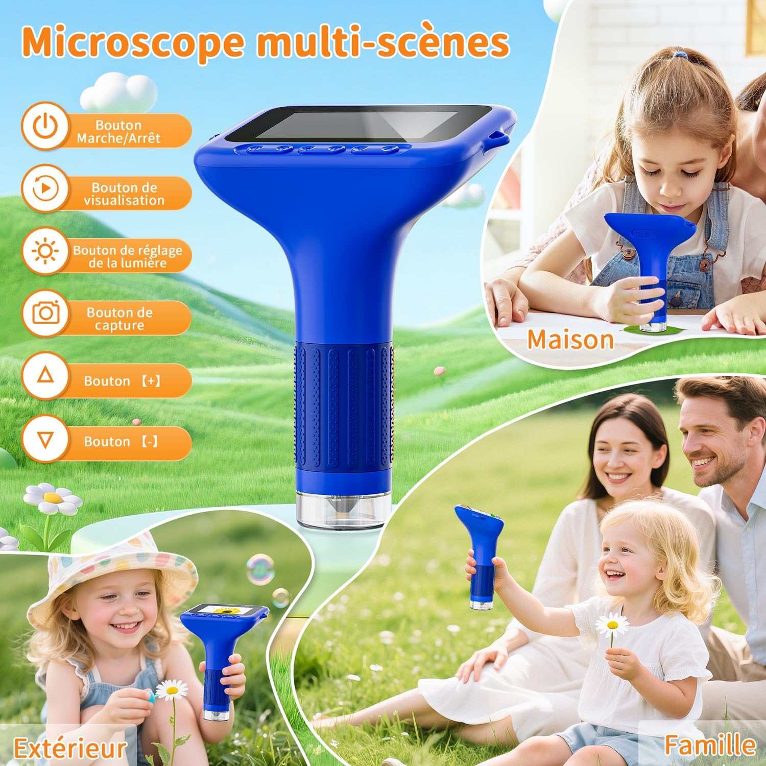 Thumbnail 5 de SKYBASIC Microscope numérique pour enfants avec écran IPS 3 pouces rechargeable – grossissement 1000x
