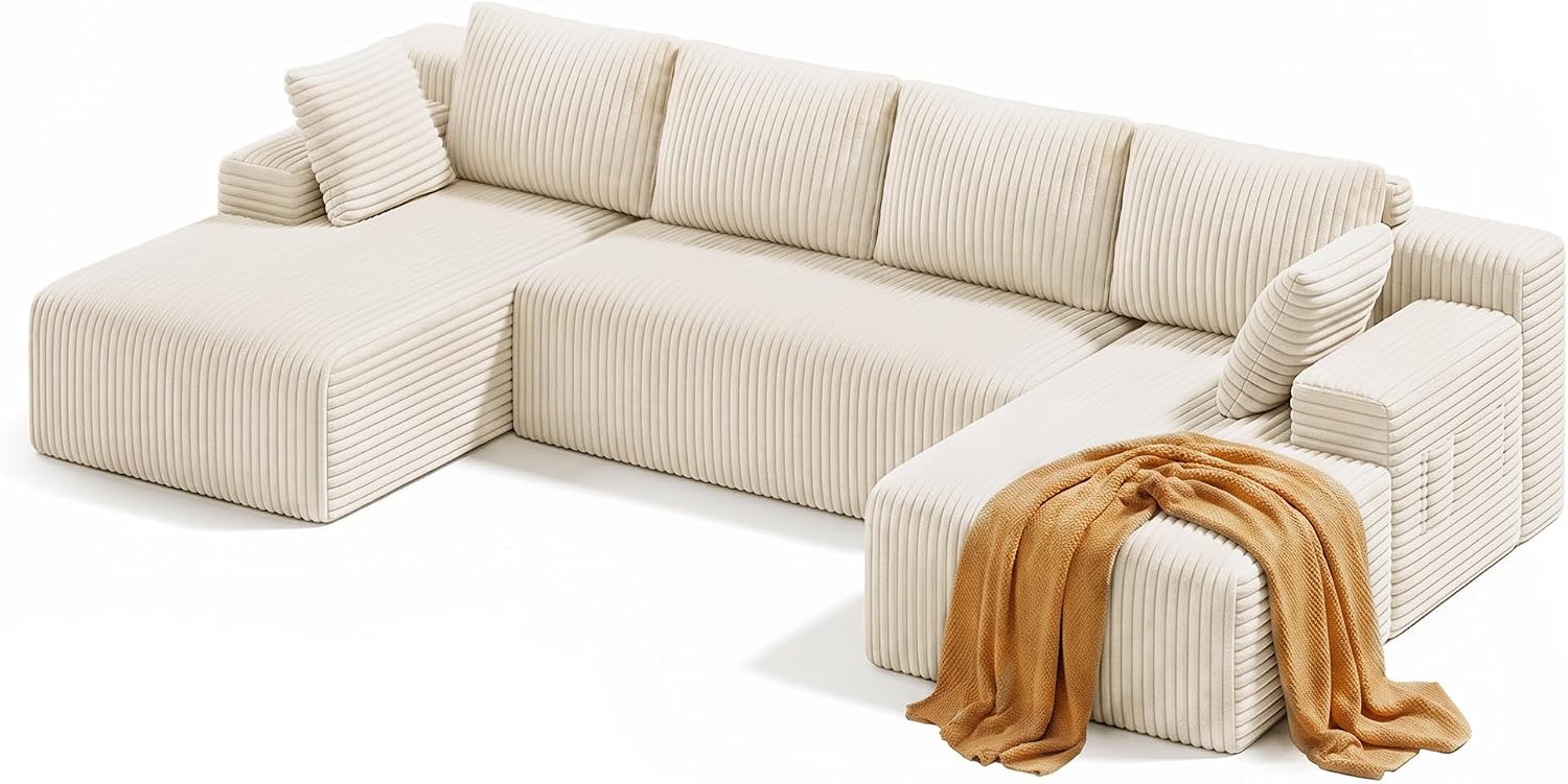 Detalle de Xbro AR45 – modułowa sofa narożna U 320 cm, rozkładana, sztruksowa, beżowa