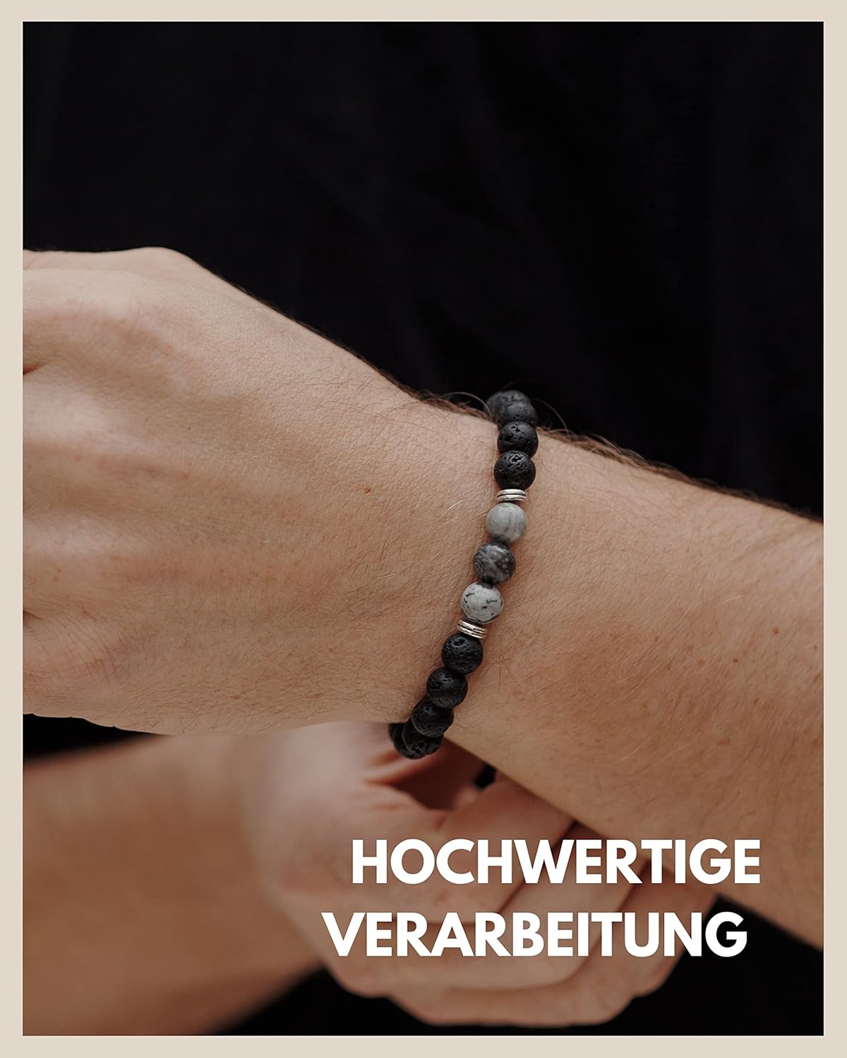 Thumbnail 5 de GD GOOD.designs Chakra Perlenarmband Lavastein für Herren – Naturstein, Unisize 16–20 cm