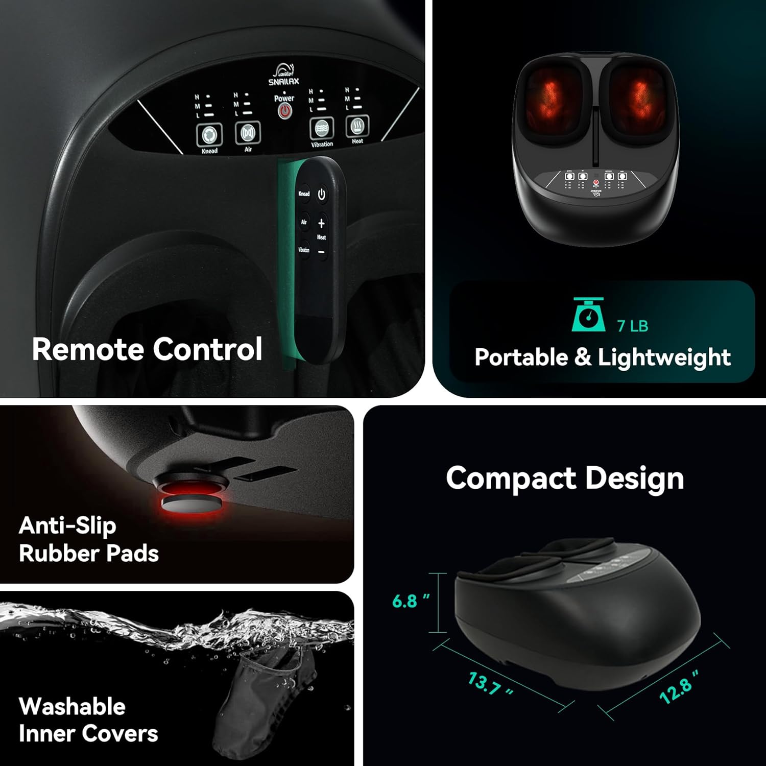 Detalle 2 de Snailax Shiatsu Foot Massager with Heat, Kneading & Vibration (Size 12) with Remote Control
