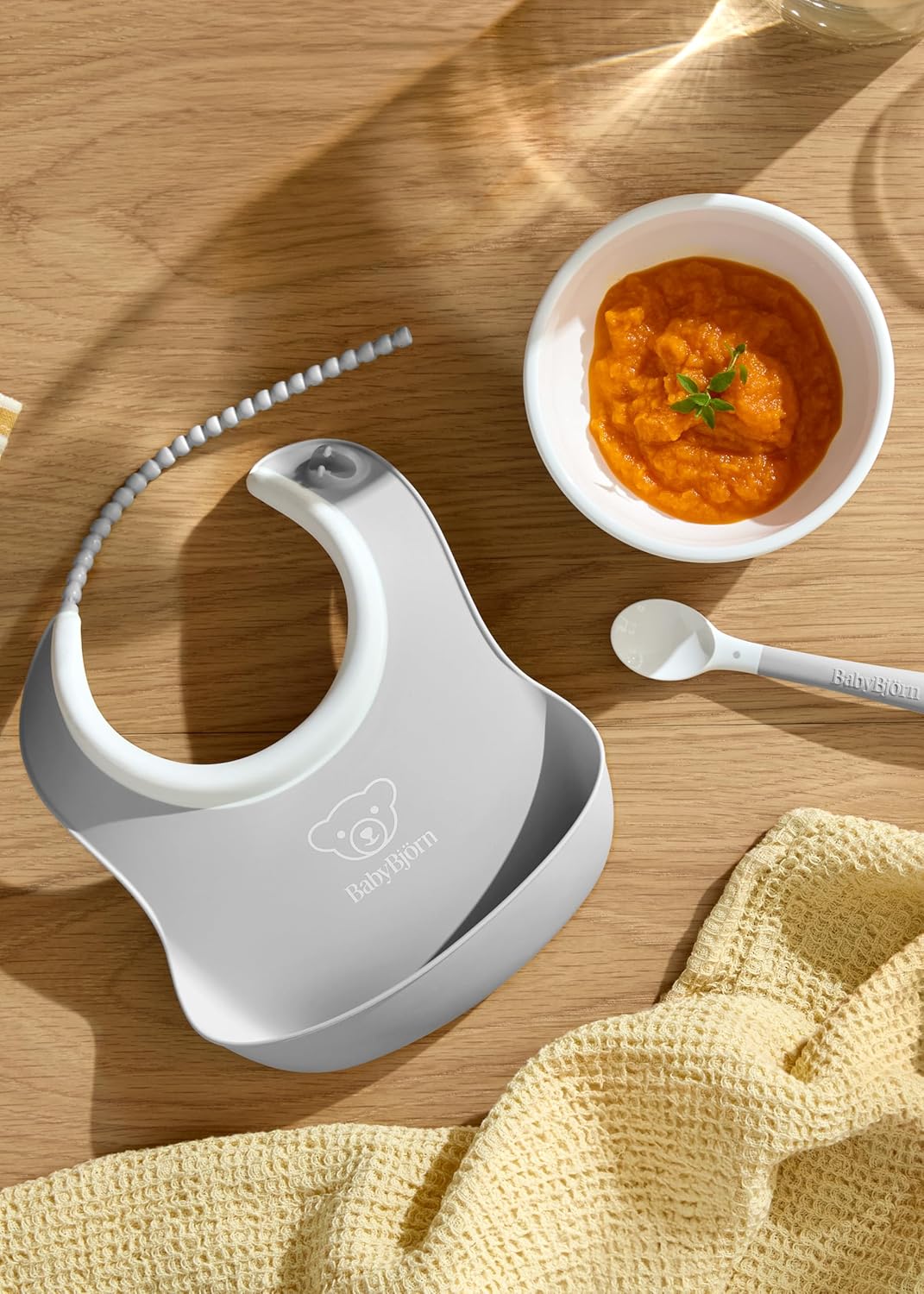 Detalle de BabyBjörn Kindergeschirr 3 Teile Grau – Spülmaschinengeeignet, BPA- und PVC-frei