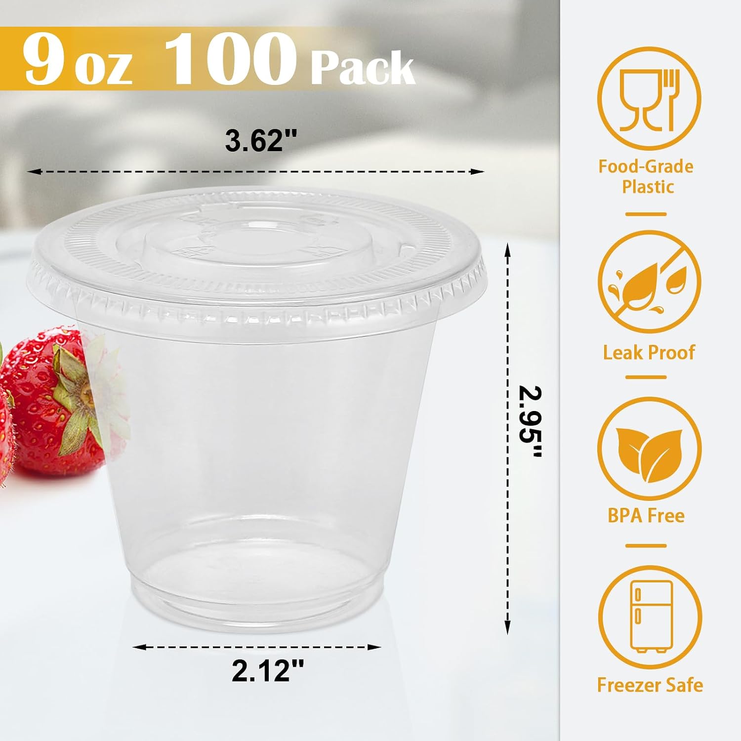 Detalle 2 de Lamosi 100 Pack 9 oz Clear Plastic Cups with Lids (Flat, No Hole) – Ideal for Ice Cream, Cold Drinks, Desserts