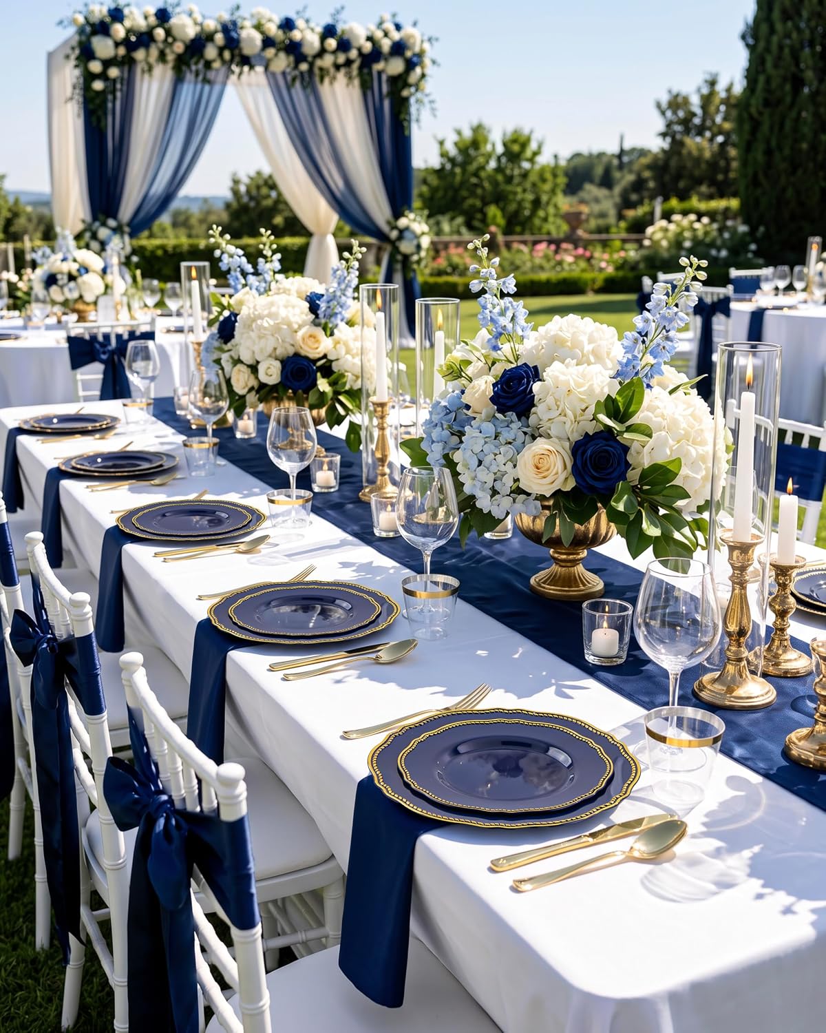 Detalle de Hioasis 350pcs Blue and Gold Plastic Plates Set for Weddings and Events