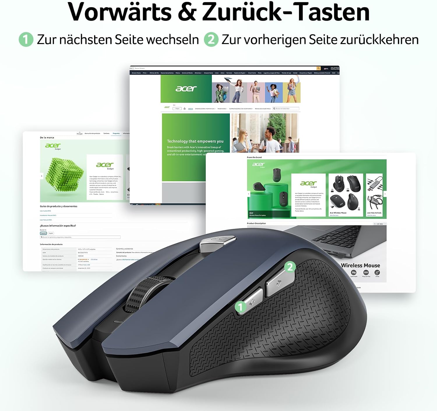 Detalle 2 de acer Maus Kabellos Funkmaus 1600 DPI đ±