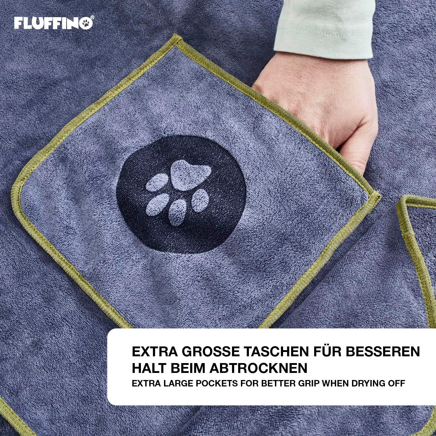 Detalle de FLUFFINO Hundehandtuch 4er Set – extra saugfähig, weich und praktisch in zwei Größen