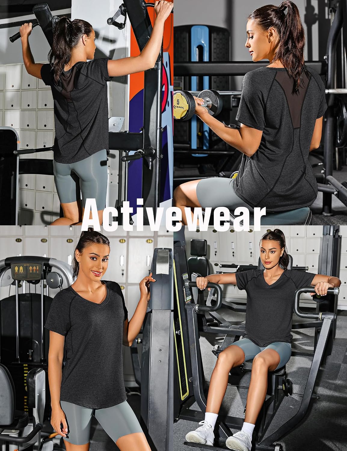 Detalle de Wayleb Damen Sportshirt Kurzarm mit V-Ausschnitt – atmungsaktives Mesh-Back Lauf- & Gym-Shirt (S–XXL)
