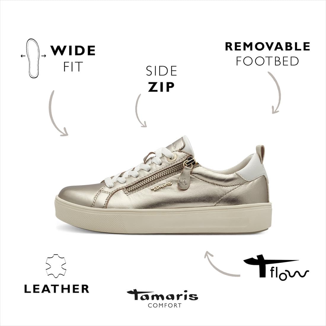 Detalle de Tamaris 8-83707-42 – damskie sneakersy z dodatkową szerokością i elastyczną podeszwą