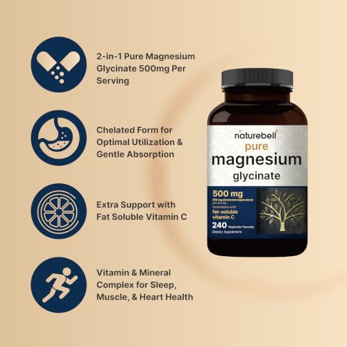 Detalle 2 de NatureBell Pure Magnesium Glycinate 500mg (90 mg elemental) - 240 Veggie Capsules
