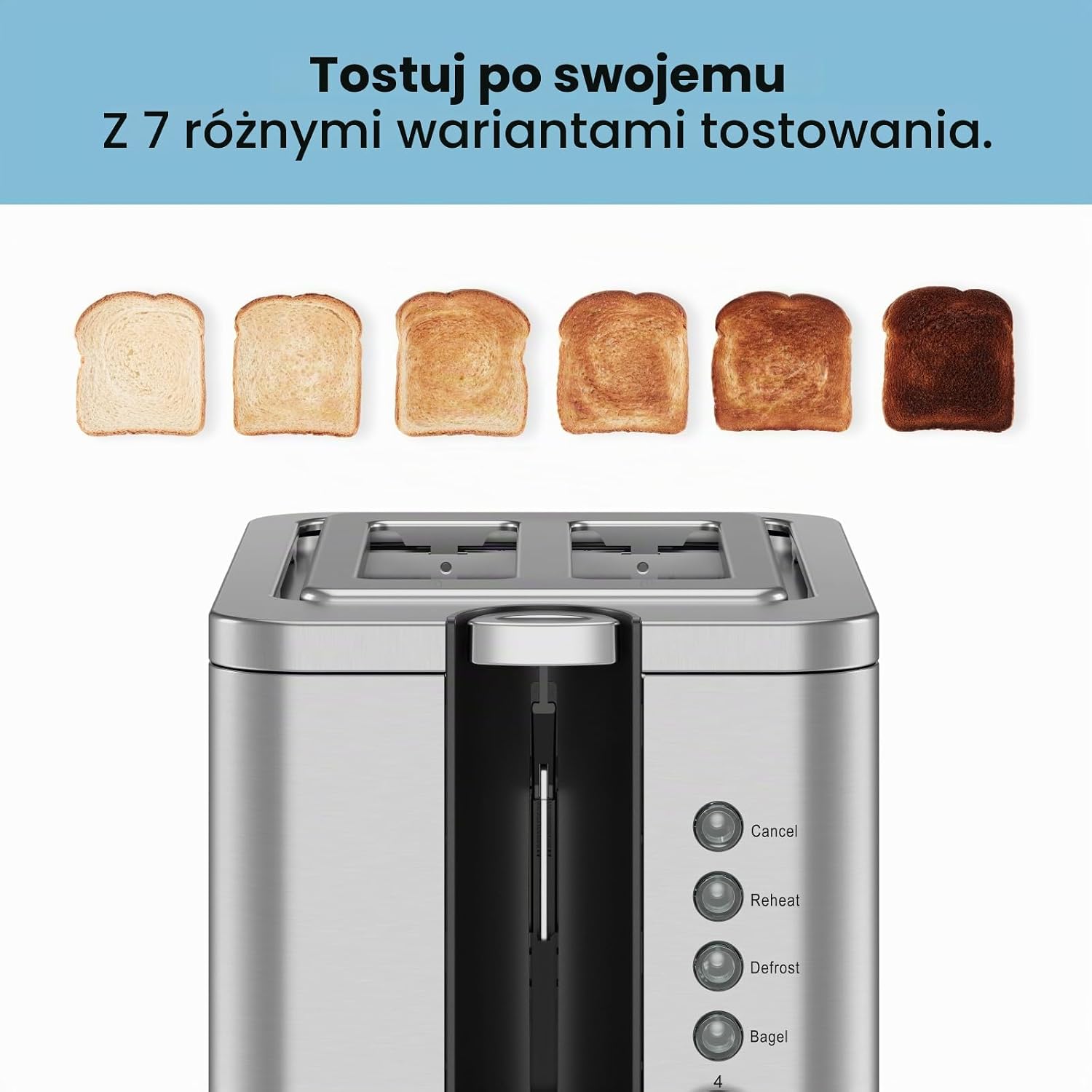 Detalle 2 de Chefman RJ31-SS-V2-EU – toster na 2 kromki, 7 ustawień i szerokie szczeliny