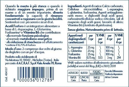 Thumbnail 6 de Acutil Fosforo Advance — Integratore alimentare con Vitamina B6, L‑Asparagina, Fosfoserina e L‑Glutammina, 50 Compresse
