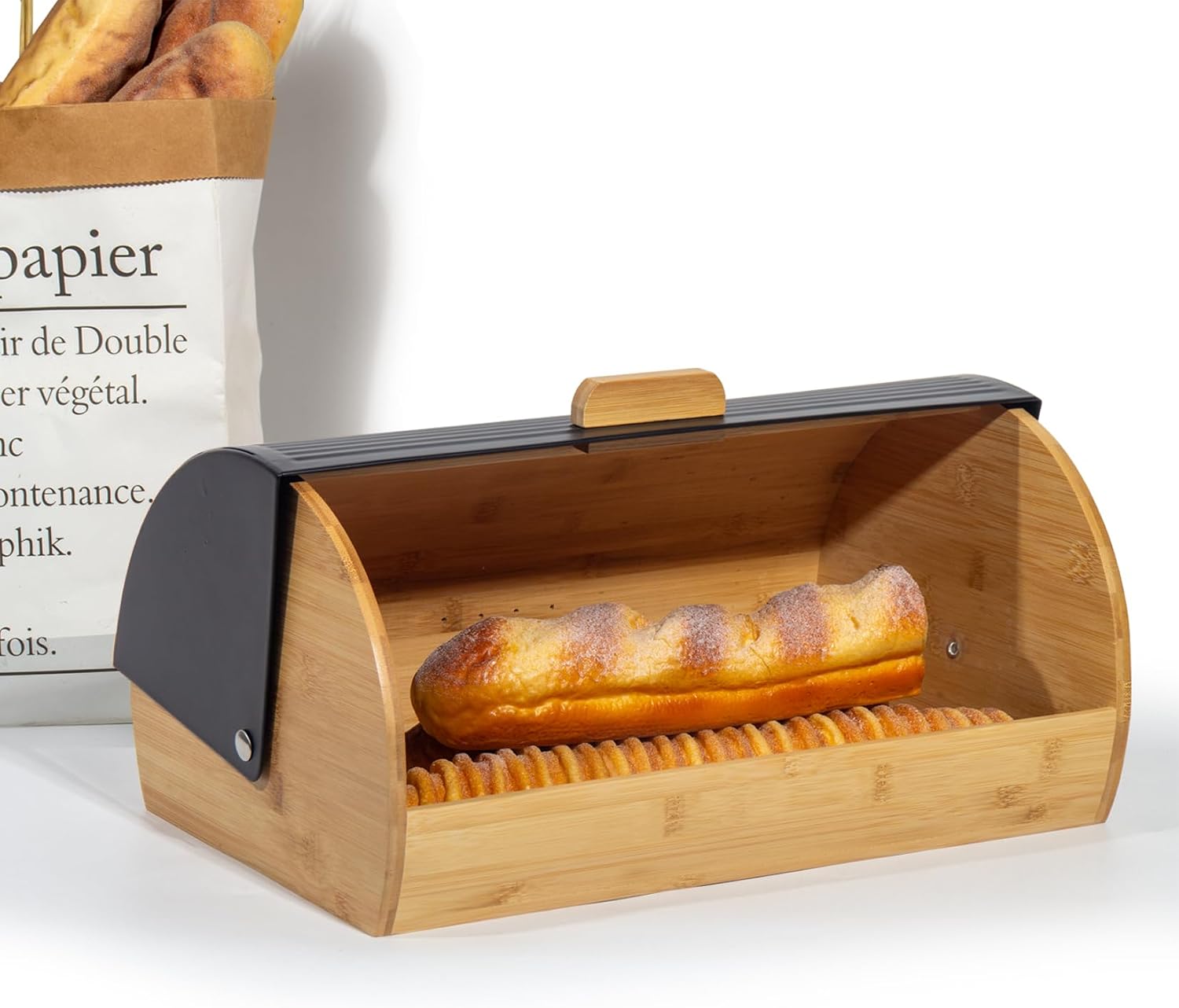 Detalle de GREELUE Brotkasten Metall Holz 39 cm