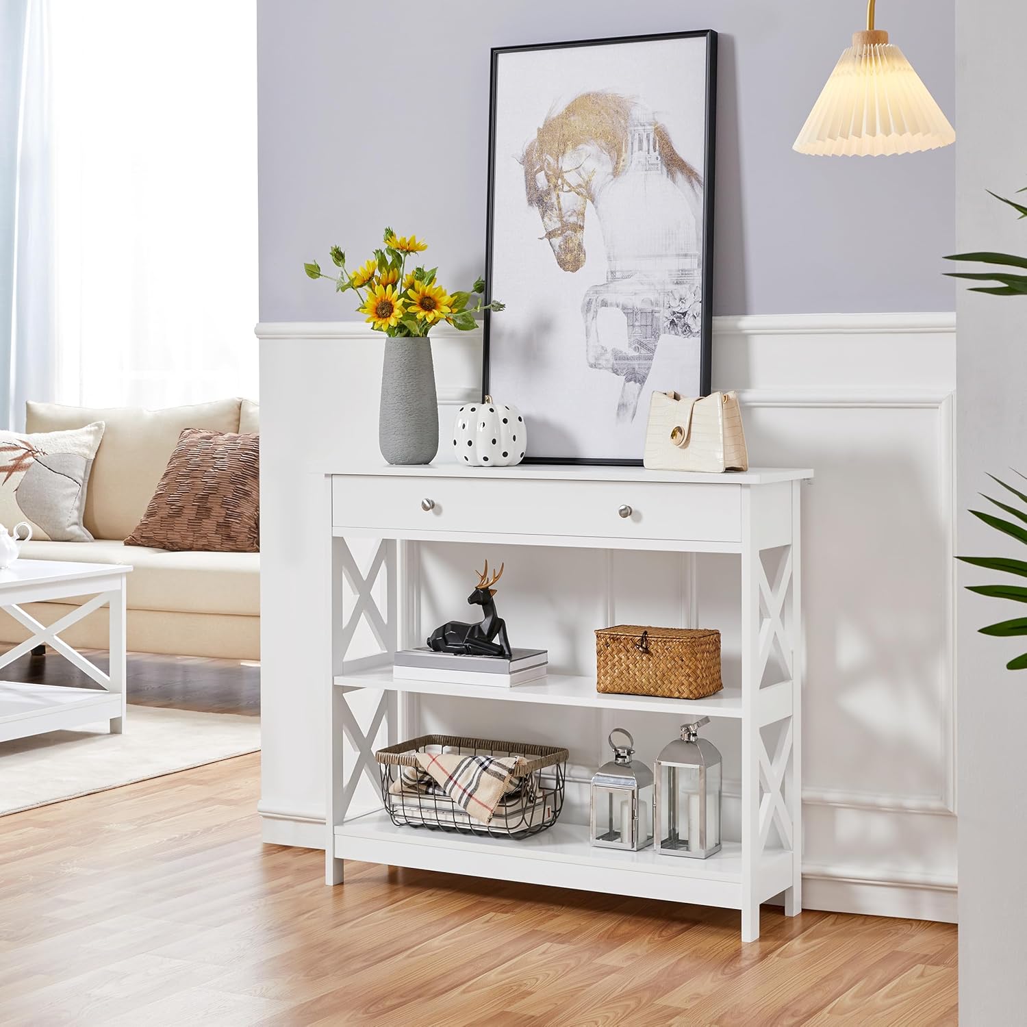 Detalle 2 de Yaheetech Tavolo da console 80×30×80 cm bianco