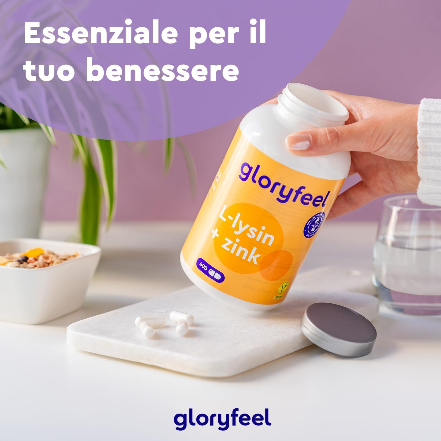 Thumbnail 6 de Gloryfeel L-Lisina 1000 mg + Zinco 1,5 mg, 400 Capsule: Alto Dosaggio Vegano da Fermentazione Vegetale