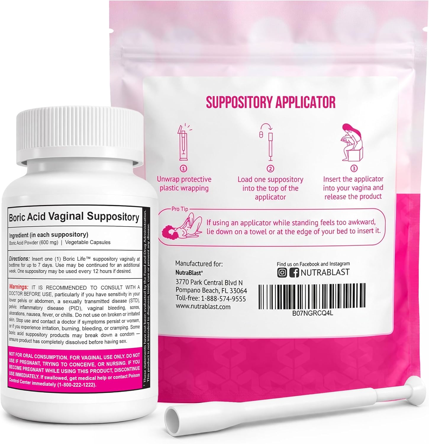 Thumbnail 1 de NutraBlast Boric Acid Vaginal Suppositories 600mg, 30-count